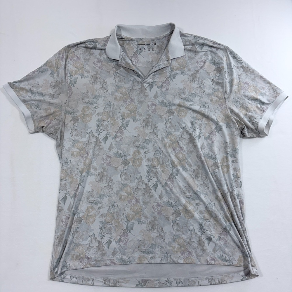Abercrombie Fitch Men Soft A&F Air Knit Polo Shirt XXL Floral Print Short Sleeve